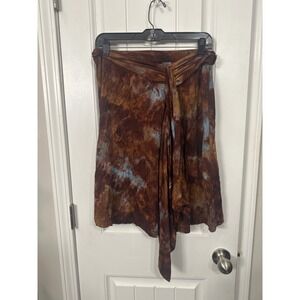 Y2K Wet Seal Women Large Tie Dye Sharkbite Skirt Tweed Brown Blue  Front NWT
